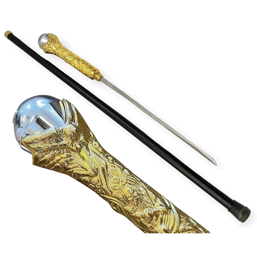 Gilded Orb Court-Style Sword Cane - Gold/Black