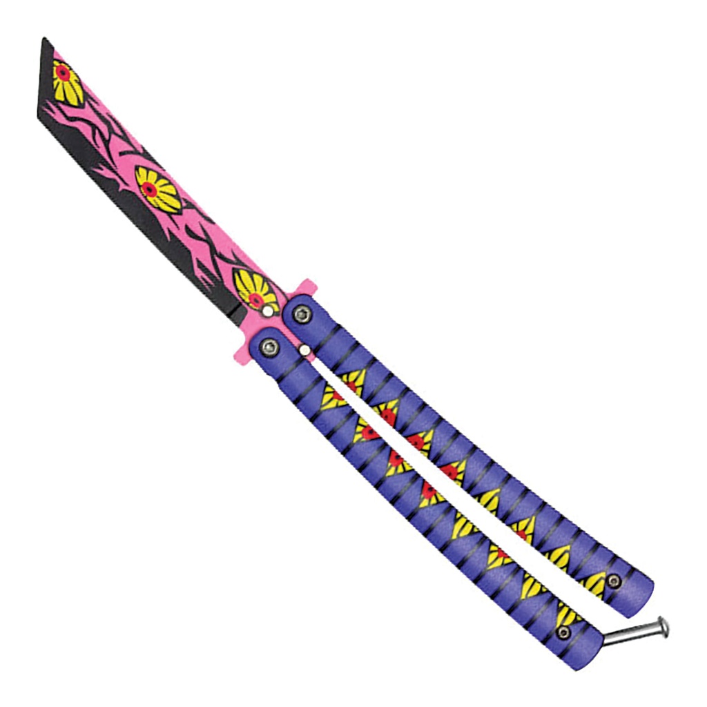 Neon Drift Flame-Pattern Butterfly Knife - Pink Tanto