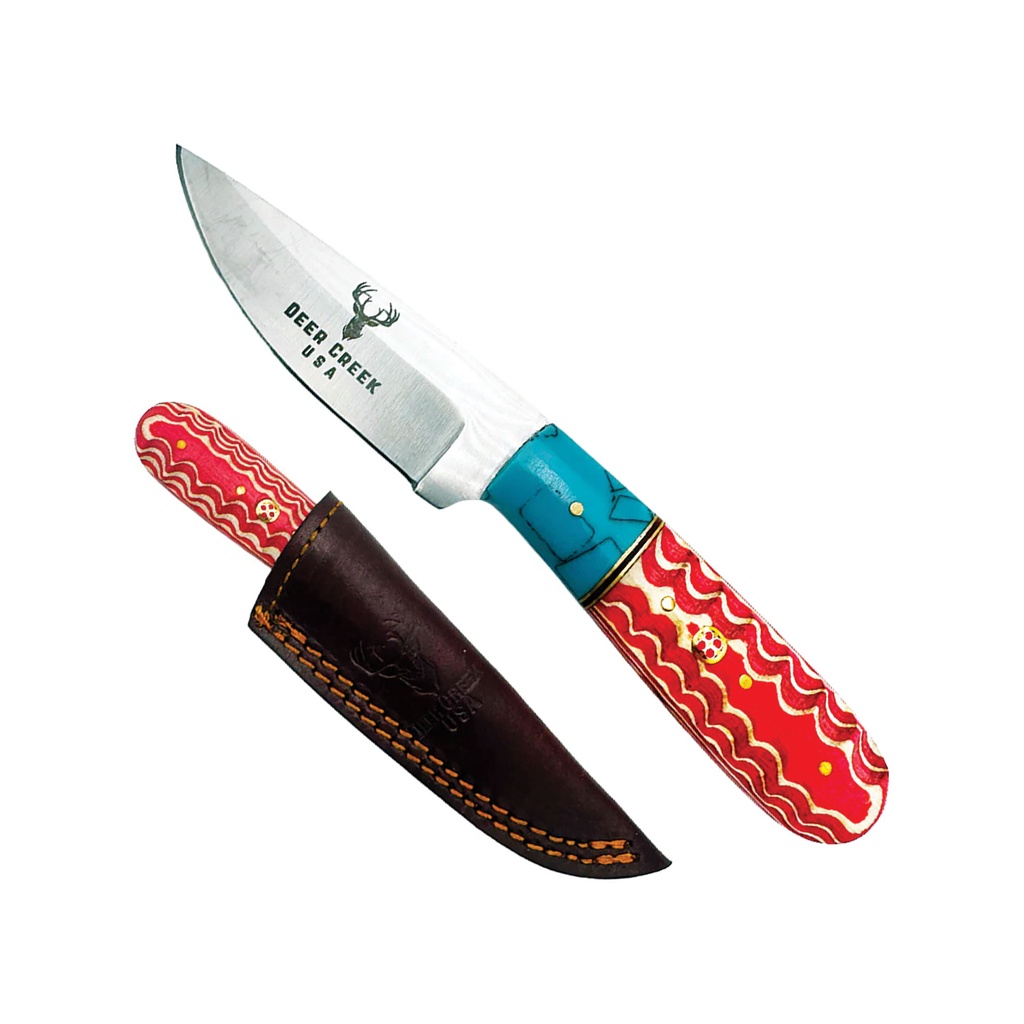 Canyon Split Full-Tang Hunting Knife - Red Pakkawood & Turquoise