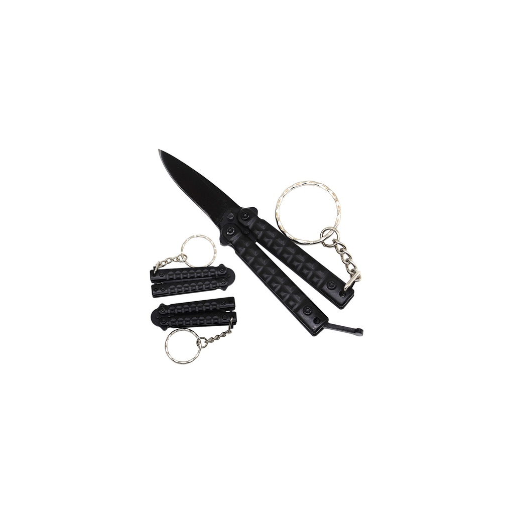 Shadow Flip Mini Butterfly Knife Keychain - Black Steel