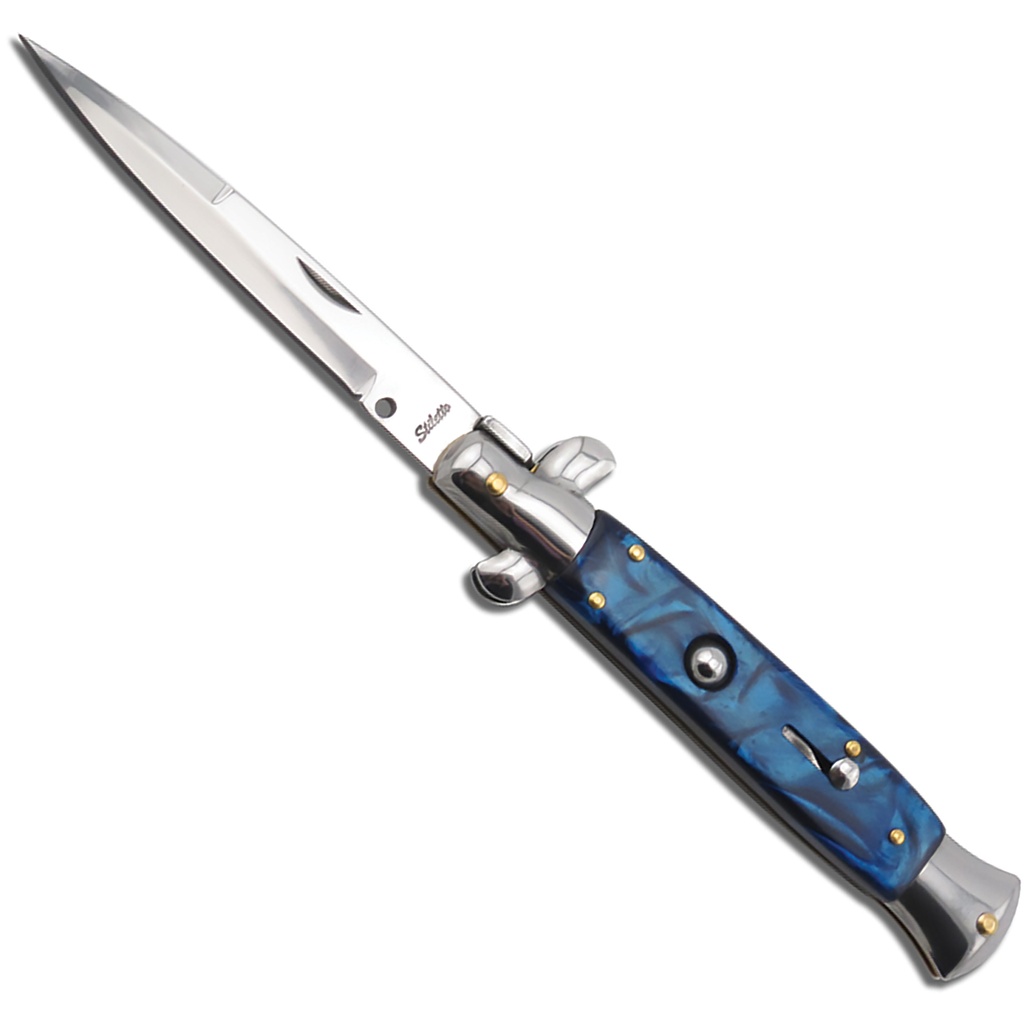 Marble Monarch Godfather-Style Stiletto Switchblade - Blue Marble
