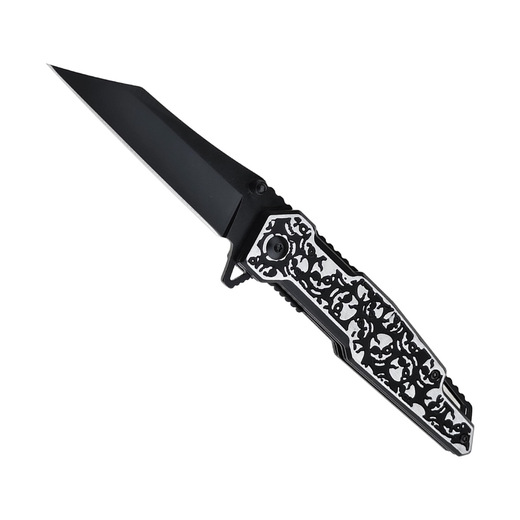 Venom Kiss Skull Quick-Deploy Spring-Assisted Knife - Black Aluminum