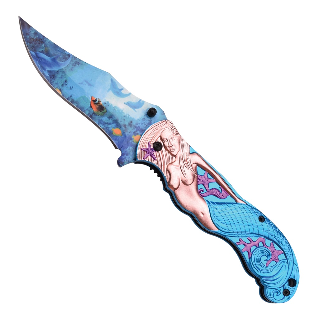 Ocean Siren Quick-Release Assisted Opening Knife - Blue Aluminum