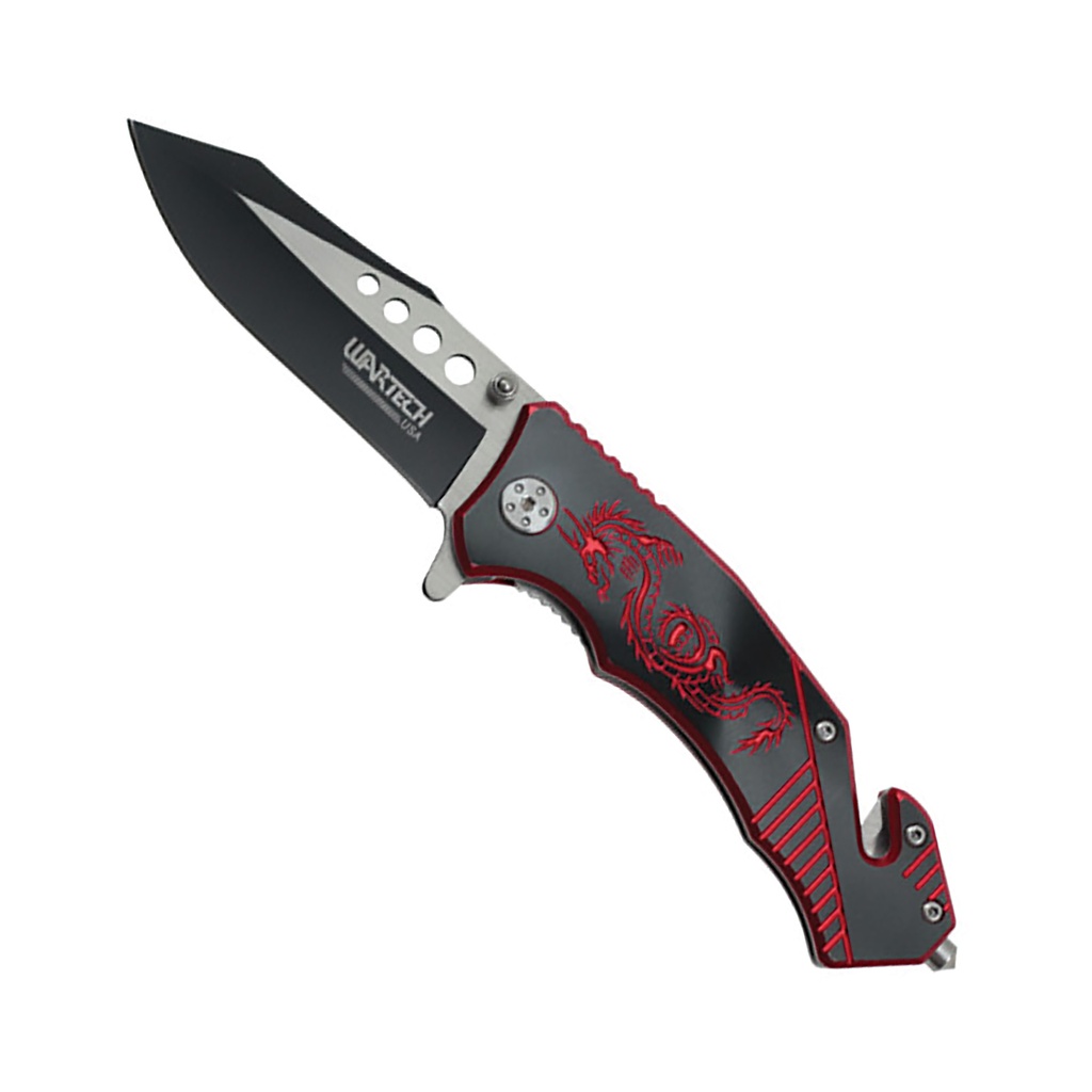 Crimson Wyvern Quick-Deploy Spring Assisted Rescue Knife - Red Graphic