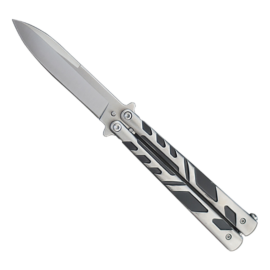 Split Current Balance Butterfly Knife - Silver and Black