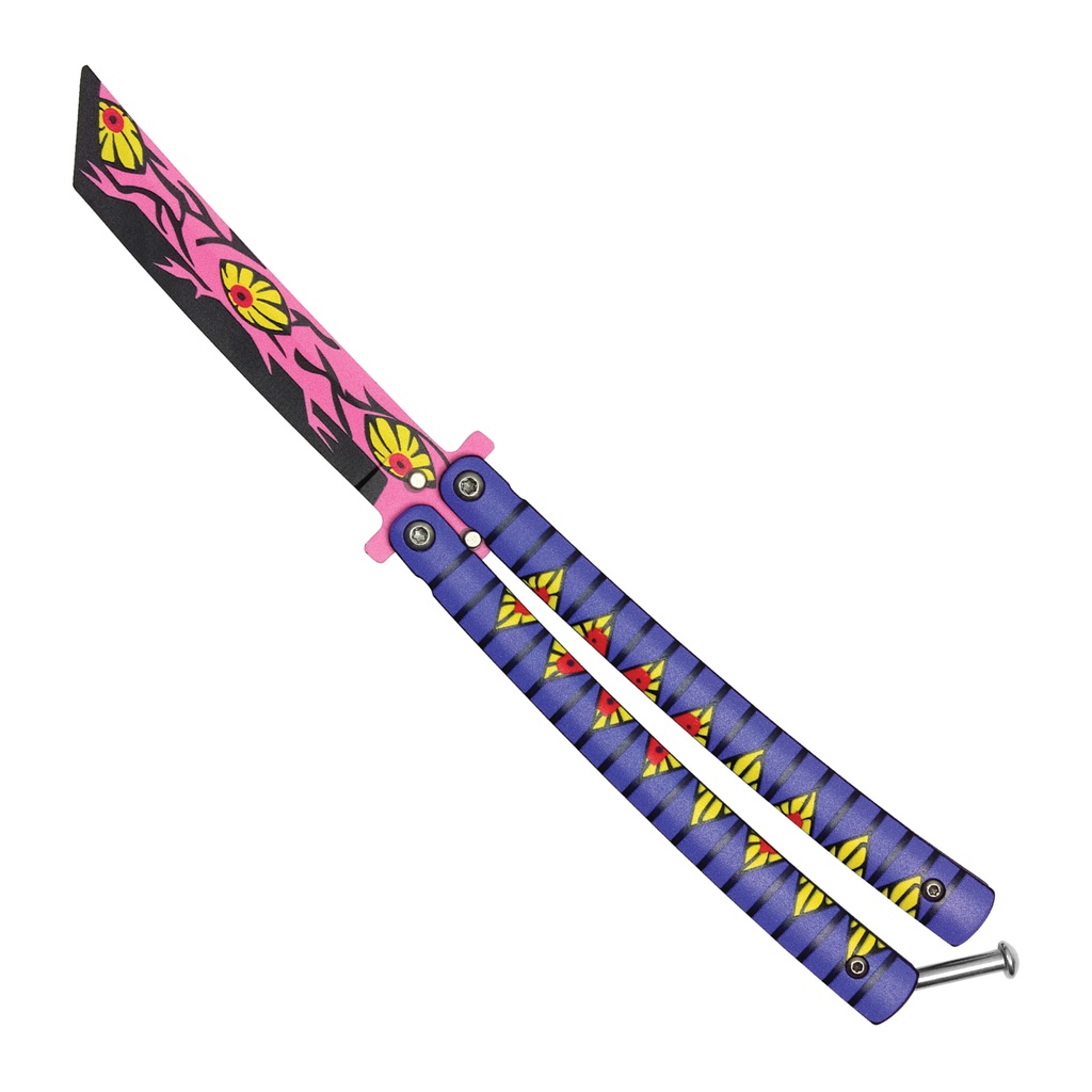 Moon-Sigil Katana Balance Butterfly Trainer Knife - Pink Graphic Steel