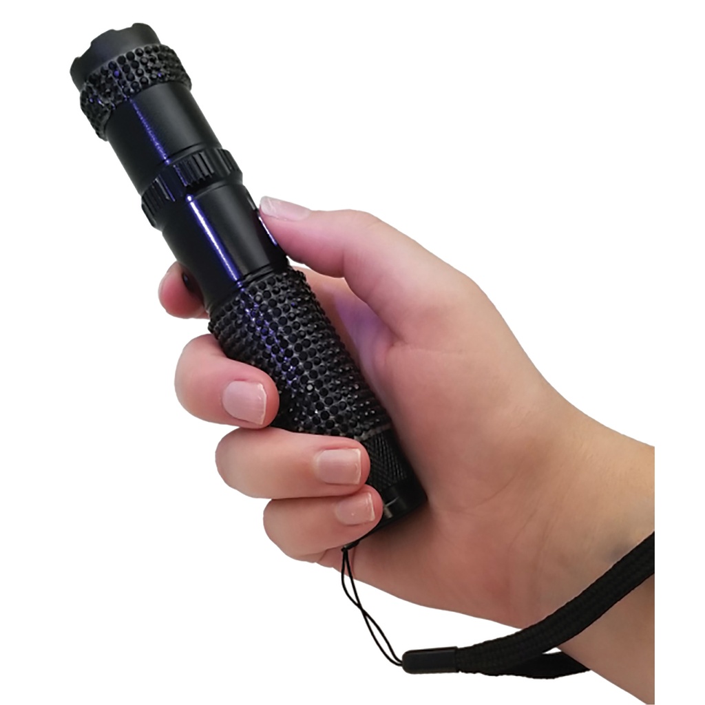 Diamond Grip Rechargeable Stun Flashlight - Black Alloy