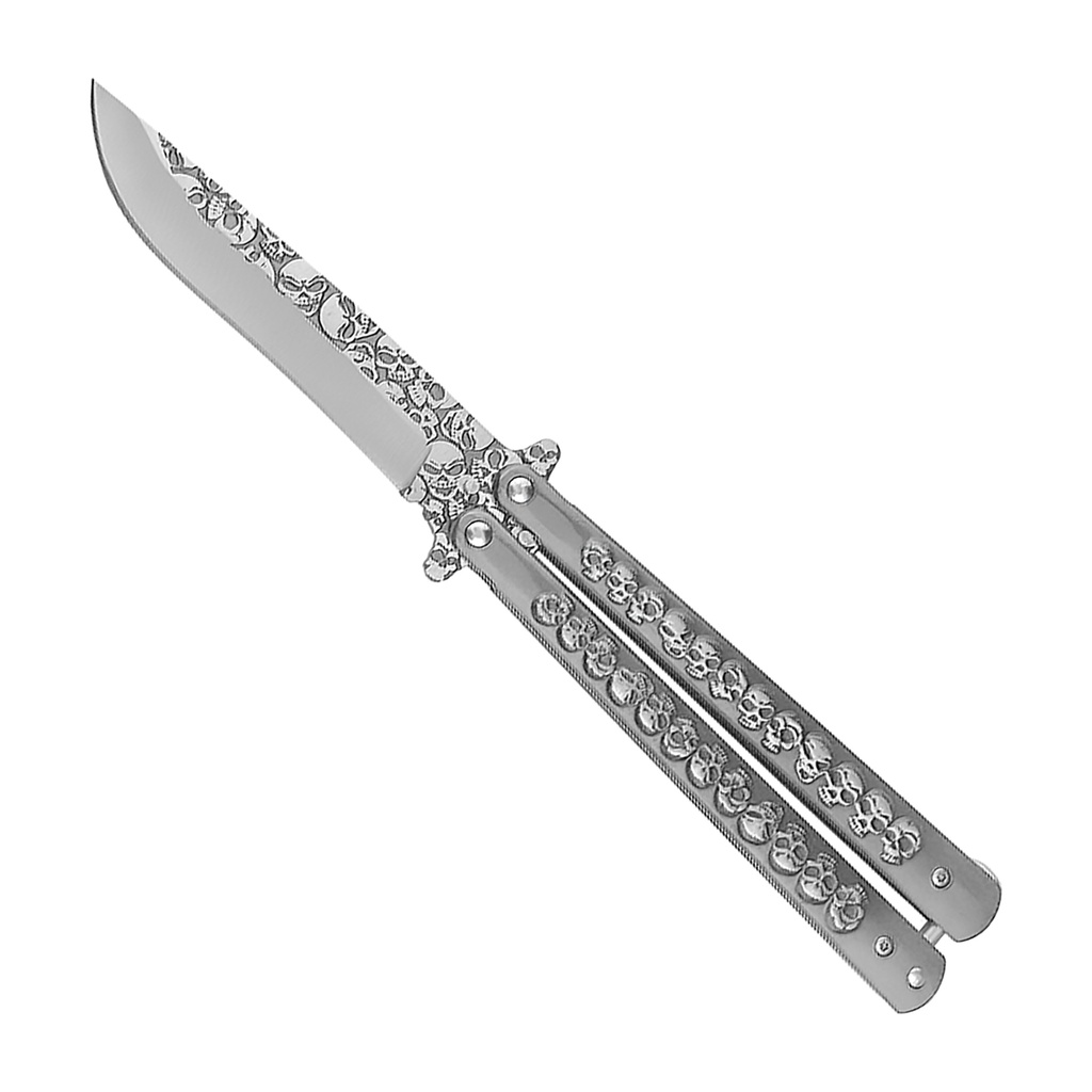 Skullstrike Specter 3D Skull Grip Training Butterfly Knife - Silver