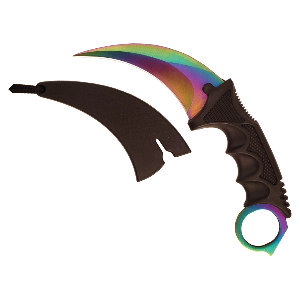 Prismatic Talon Quick-Draw Karambit Neck Knife - Rainbow Steel
