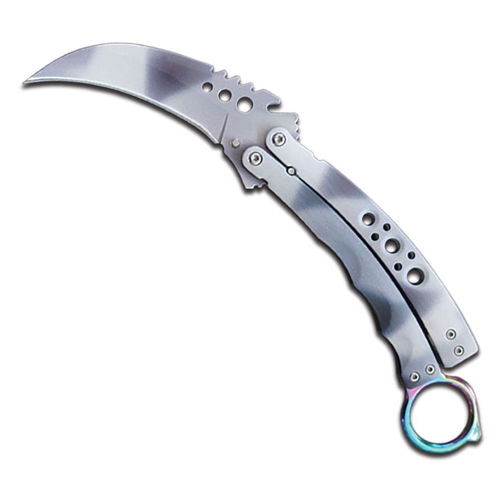 Raptor Ring Control Karambit Butterfly Knife - Matte Silver