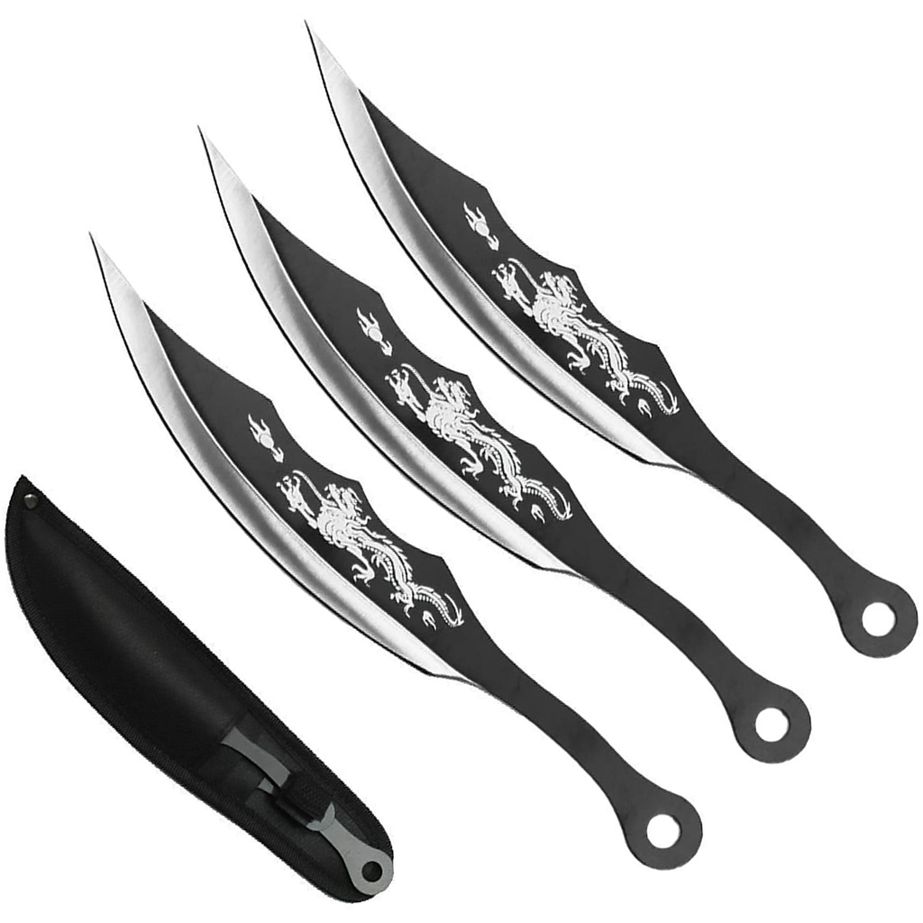 Dragon Arc Tri-Balance Throwing Knife Set - Matte Black