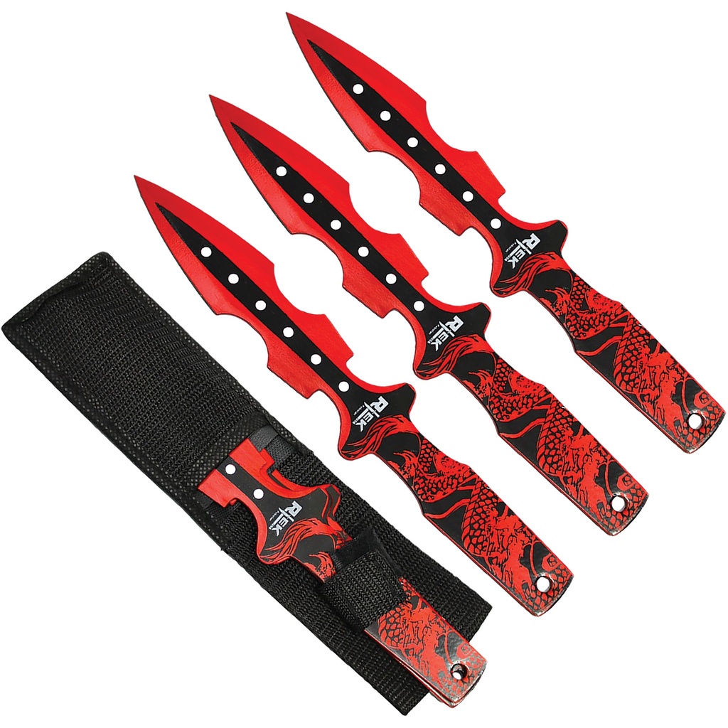 Red Dragon Flight-Tuned Throwing Knife Set - Matte Red Steel