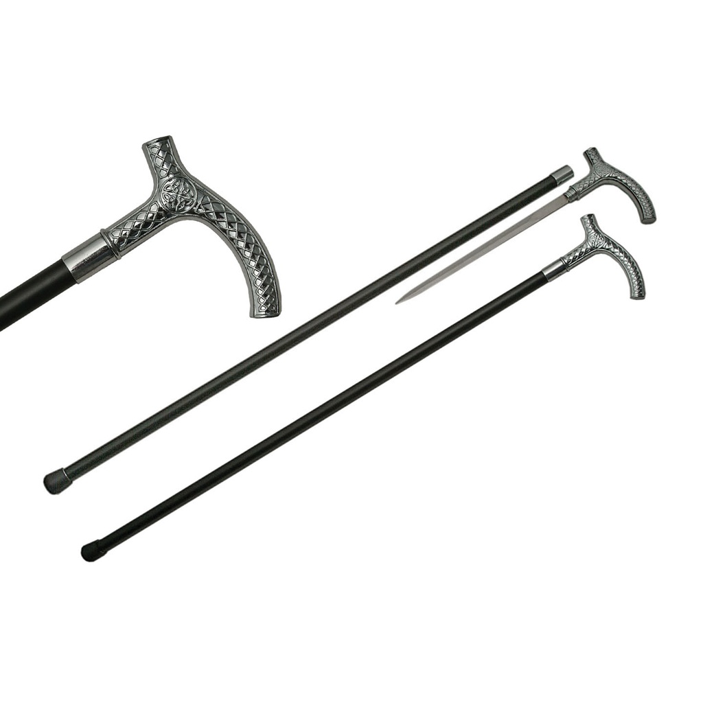 Celtic Knotwork Heritage Sword Cane - Mirror Polished Aluminum