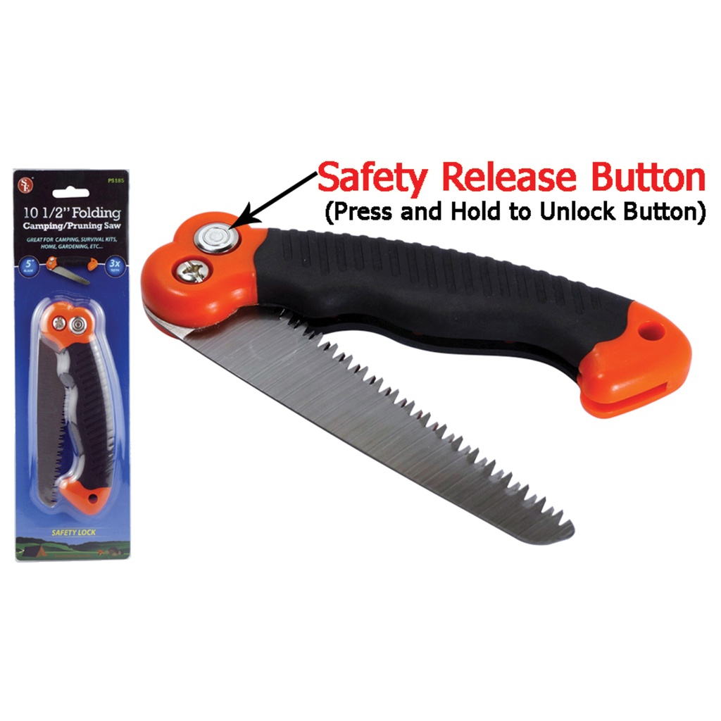 High-Visibility Safety-Lock Folding Pruning Saw - Orange/Black Rubber