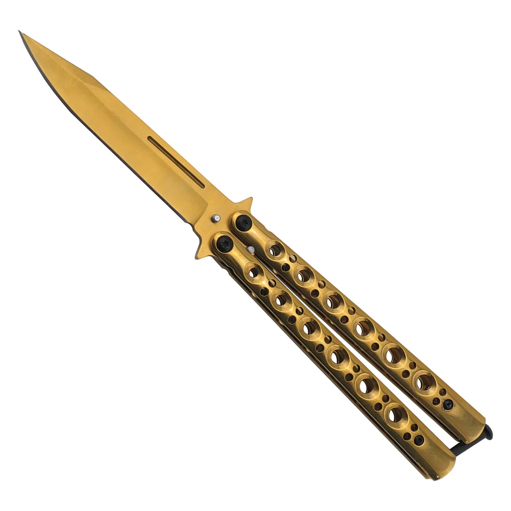 Six‑Hole Balance Flipping Butterfly Knife - Matte Gold