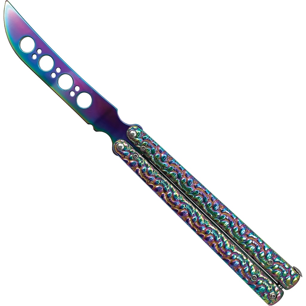 Skull Surge XL Butterfly Trainer Knife - Rainbow Steel