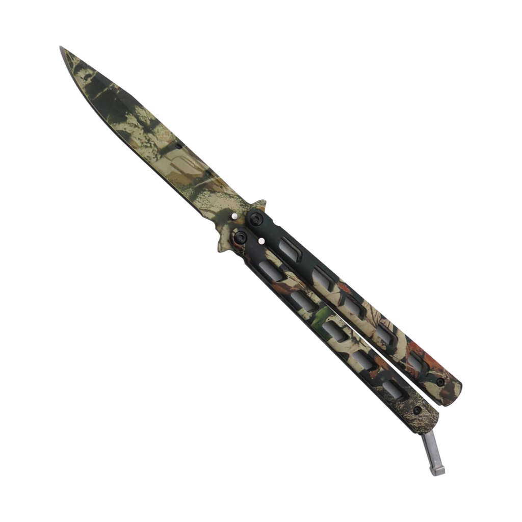 Woodland Camo Flow Precision Butterfly Knife - Matte Steel