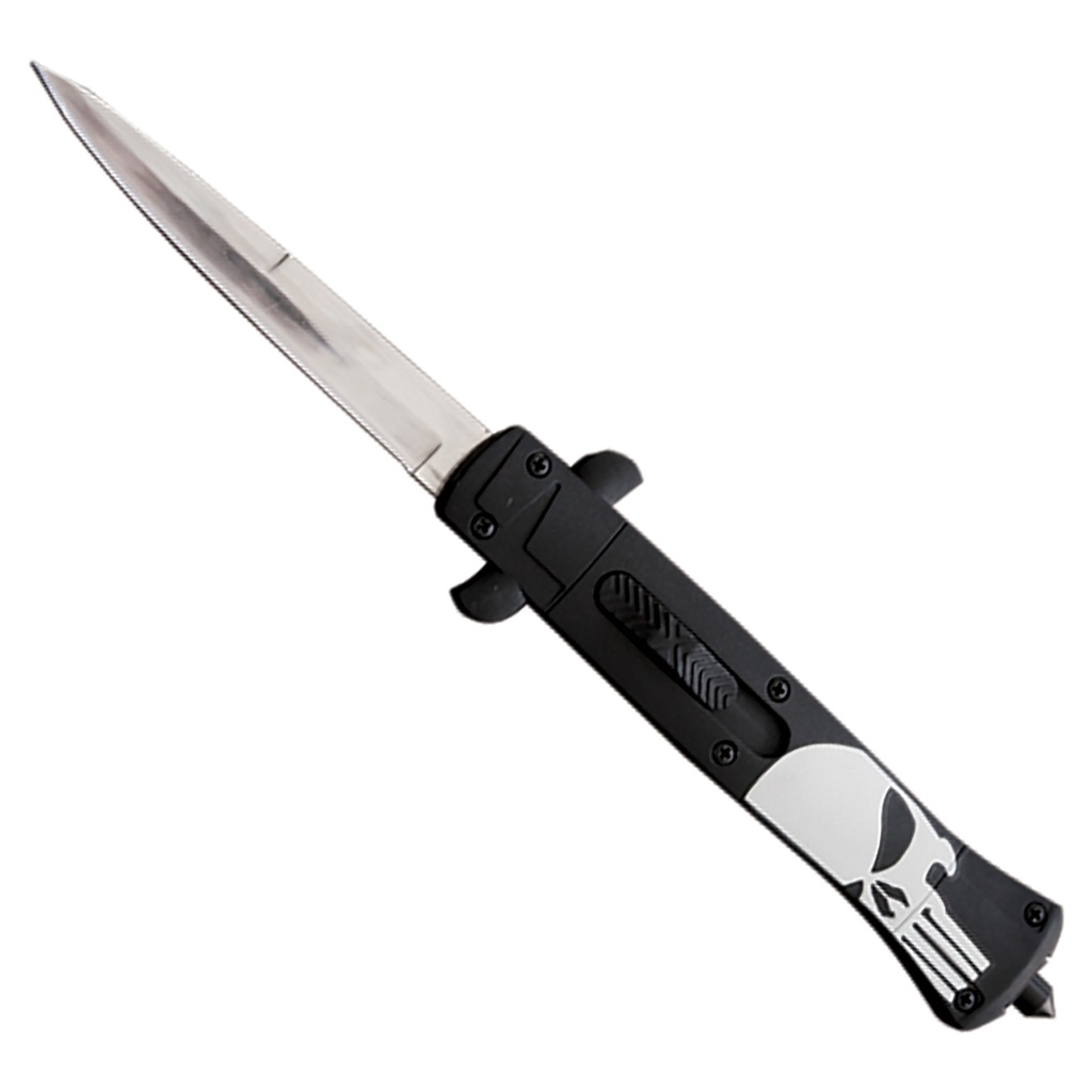 Punisher Skull Quick-Deploy OTF Knife - Matte Black ABS