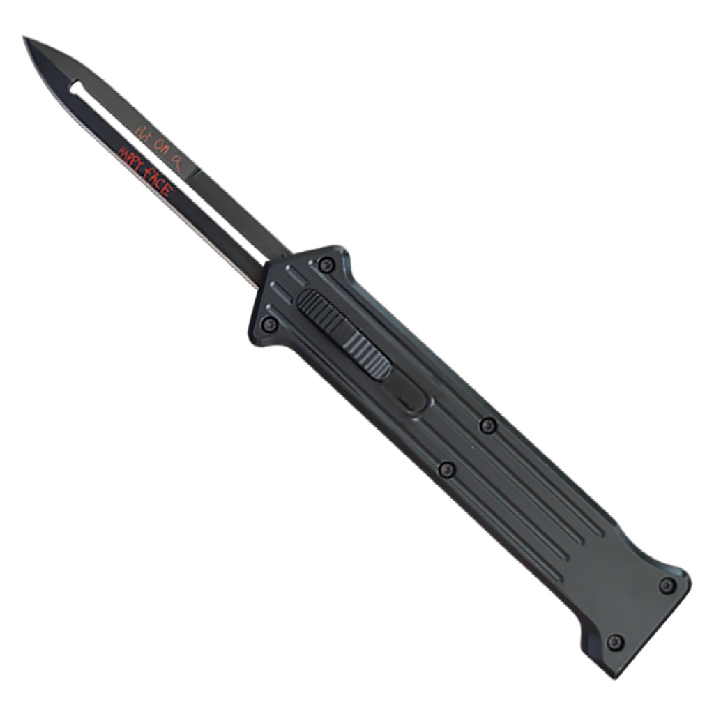 Why So Serious Inscription Double-Action OTF Knife - Black Blade