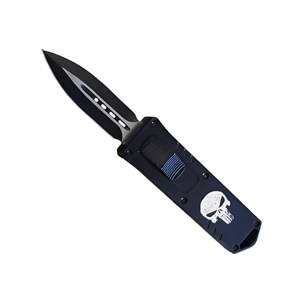 Punisher Skull Front-Switch Compact OTF Knife - Matte Black