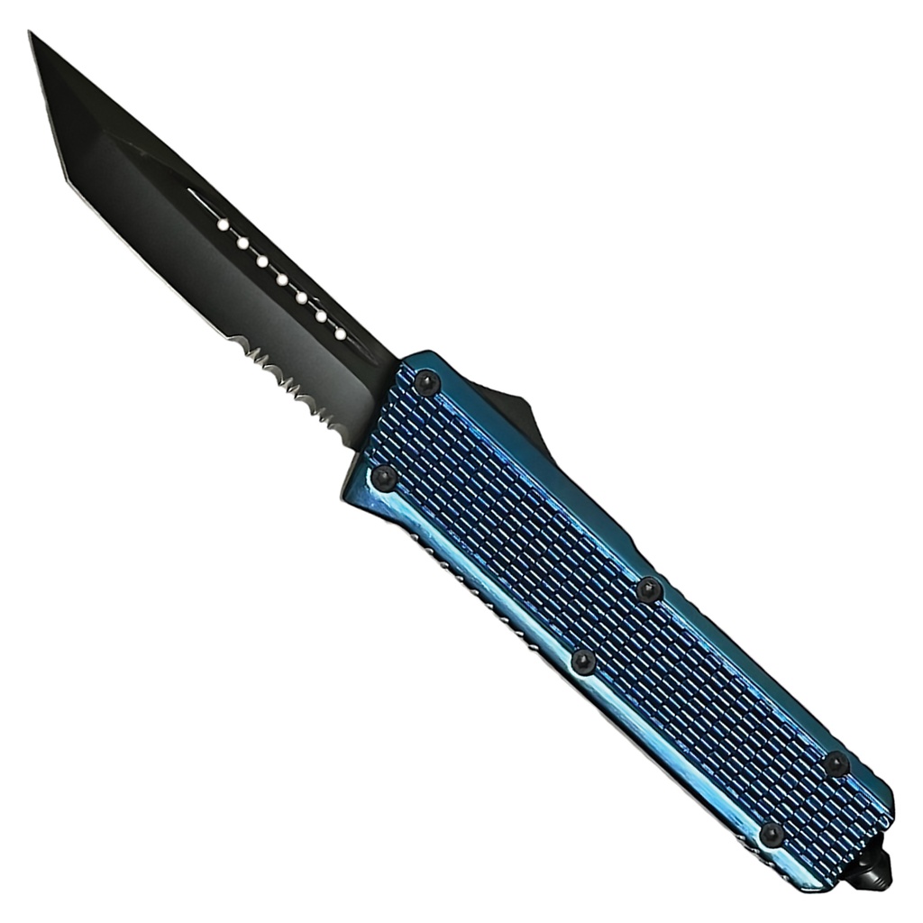 Lustrous Gradient Slide-Action OTF Knife - Blue Titanium
