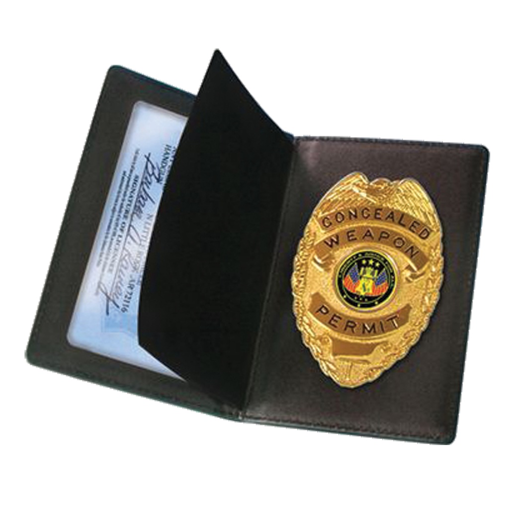 Guardian Shield Concealed Carry Badge Wallet - Black Leather