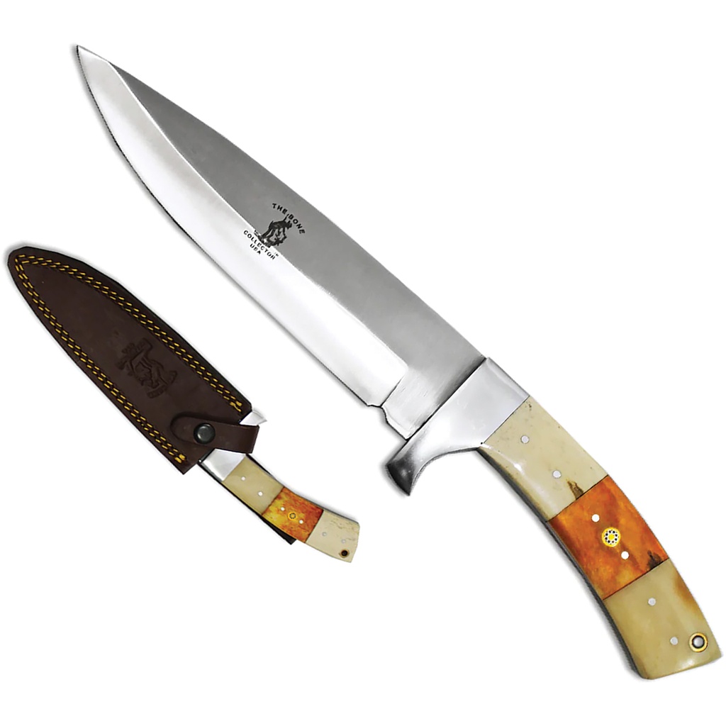 Harvest Bone Field-Pro Fixed Blade Hunting Knife - White & Yellow Bovine