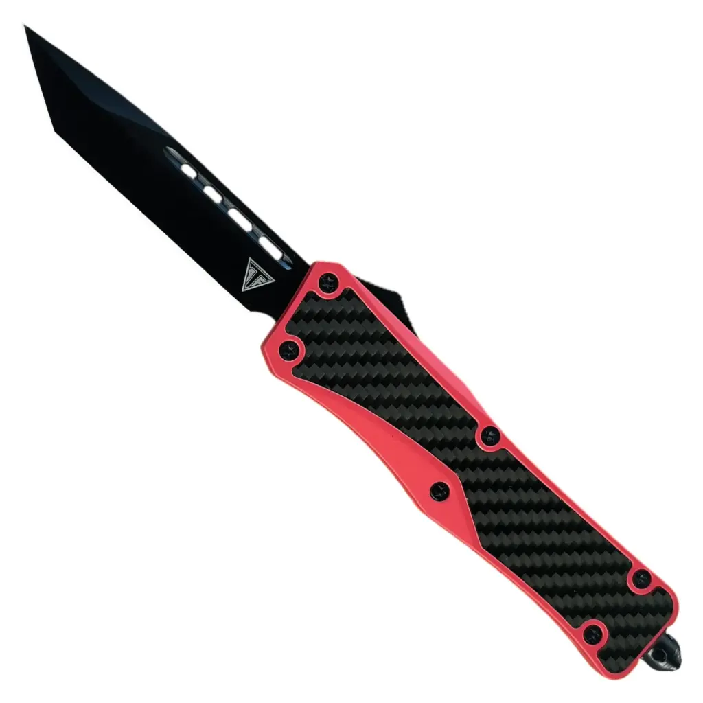 Crimson Weave Dual-Action OTF Knife - Red Carbon Fiber