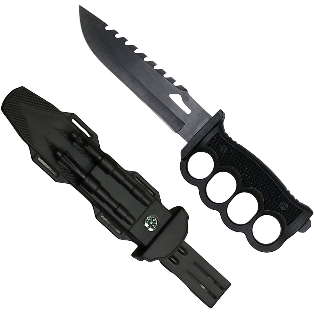 Trench-Guard Impact Tactical Fixed Blade Knife - Matte Black