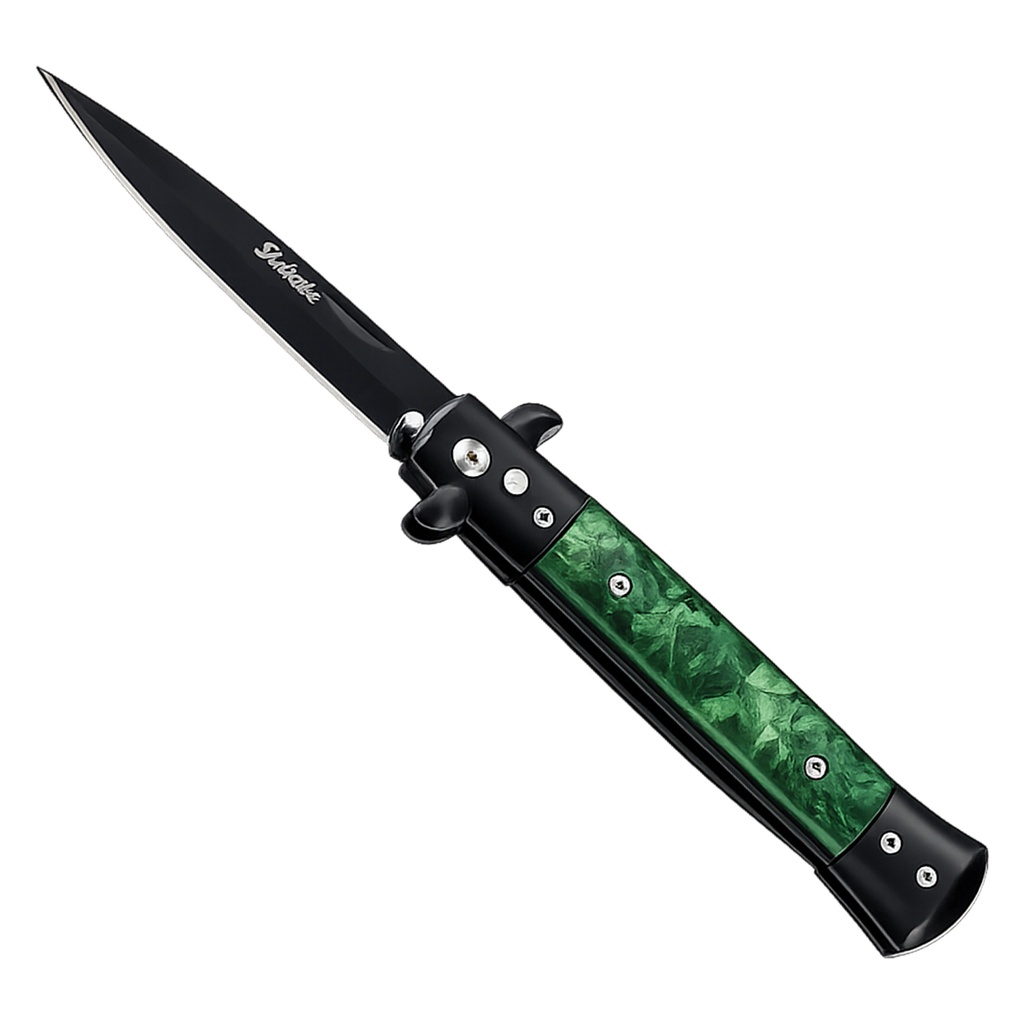 Emerald Milano Quick-Deploy Stiletto Automatic Knife - Green Marble