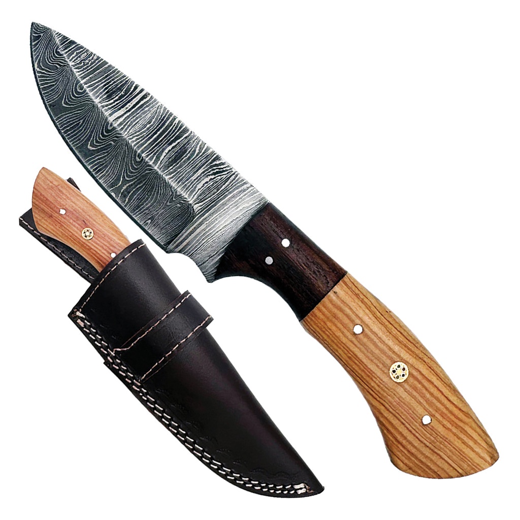Forgegrain Damascus Full-Tang Hunting Knife - Mixed Wood