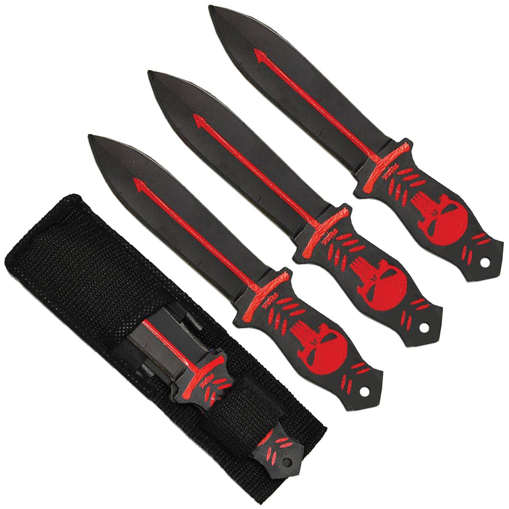 Crimson Skull Precision Throwing Knife Set - Black Stainless