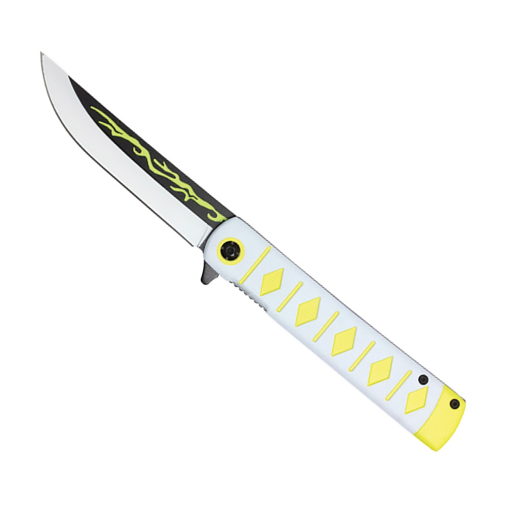 Neon Saga Flipper Spring Assisted Knife - Anime Yellow