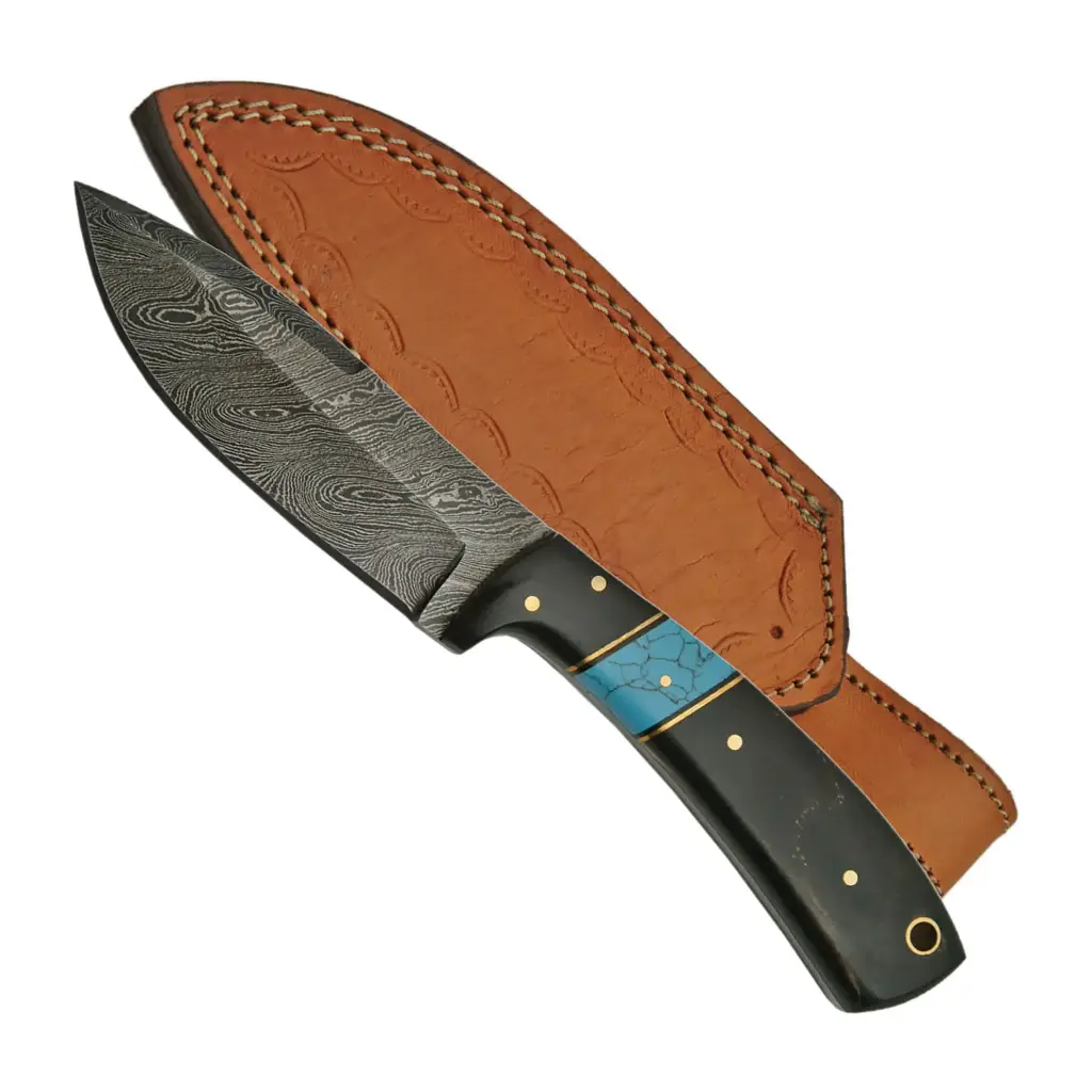 Desert Inlay Damascus Skinning Knife - Turquoise Horn