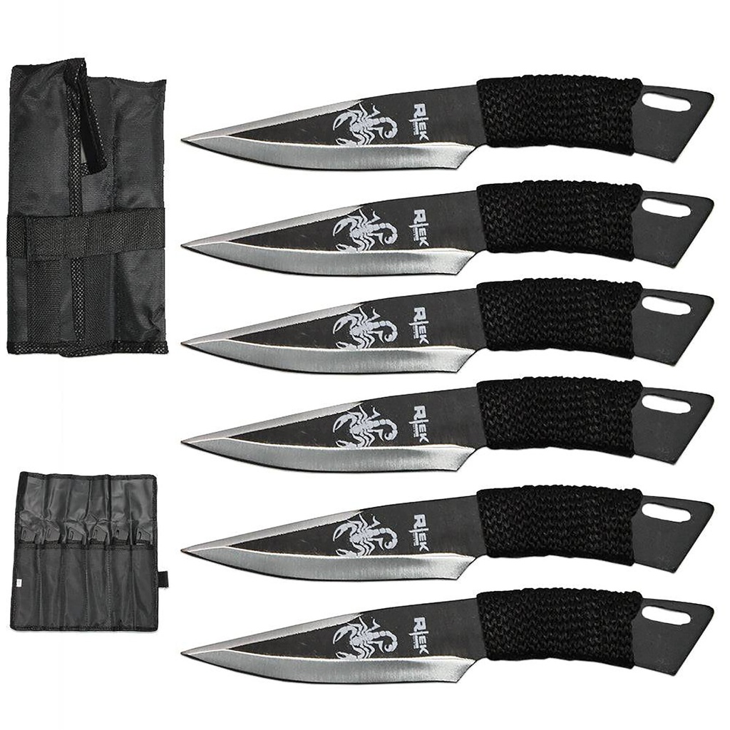 Scorpion Six Cord-Wrapped Throwing Knife Set - Black & Silver