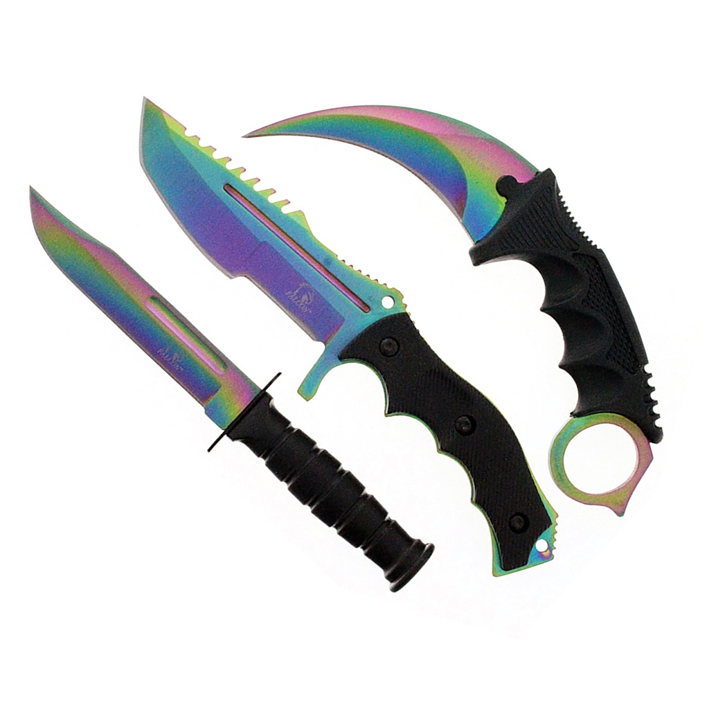 Prismatic Talon Tri-Edge Tactical Knife Set - Rainbow Iridescent