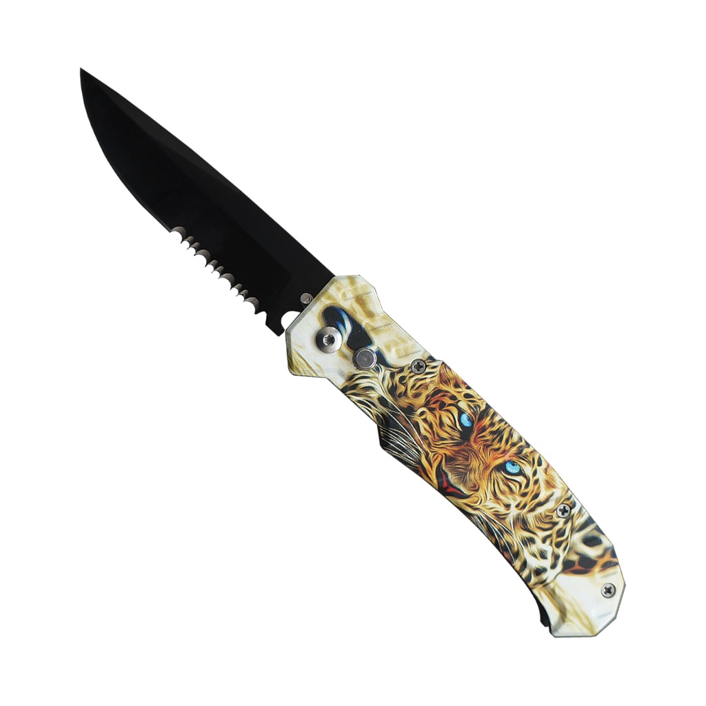Leopard Instinct Rapid-Deploy Clip Point Automatic Knife - Black Blade