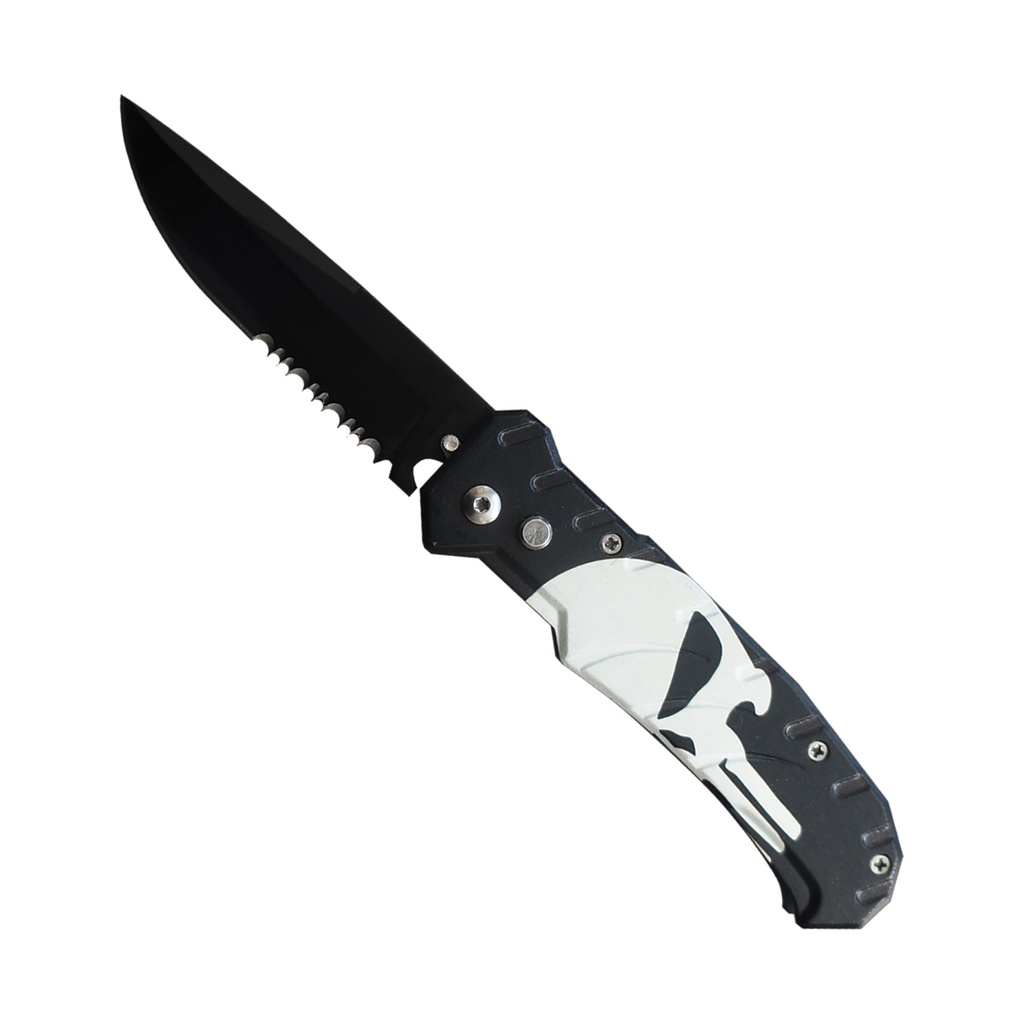 Punisher Emblem Quick-Deploy Automatic Knife - Black Aluminum