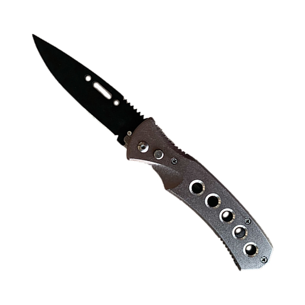 AeroVent Safety-Lock Automatic Pocket Knife - Gray Aluminum
