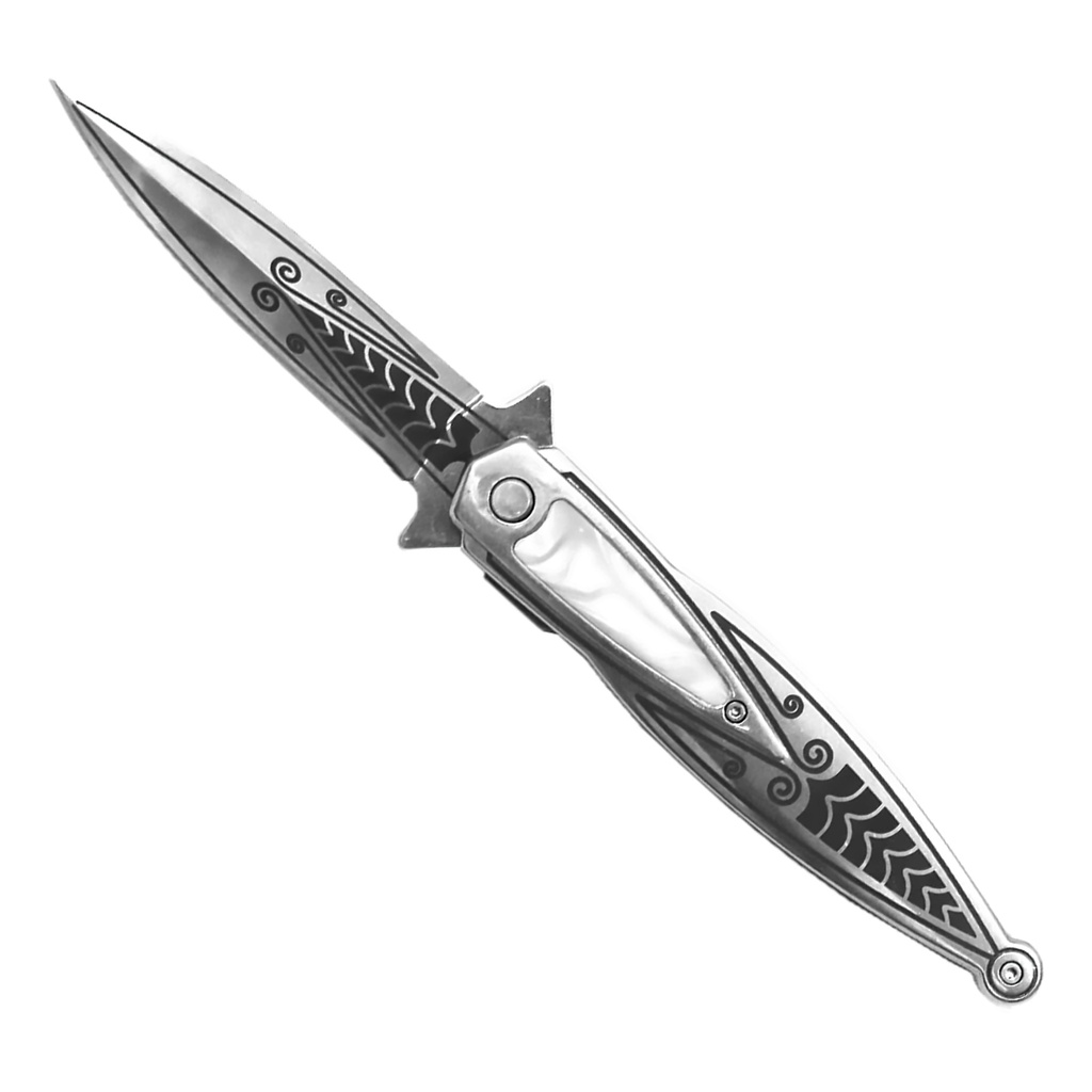 Tribal Flux Assisted Opening Dagger Knife - Silver White Acrylic