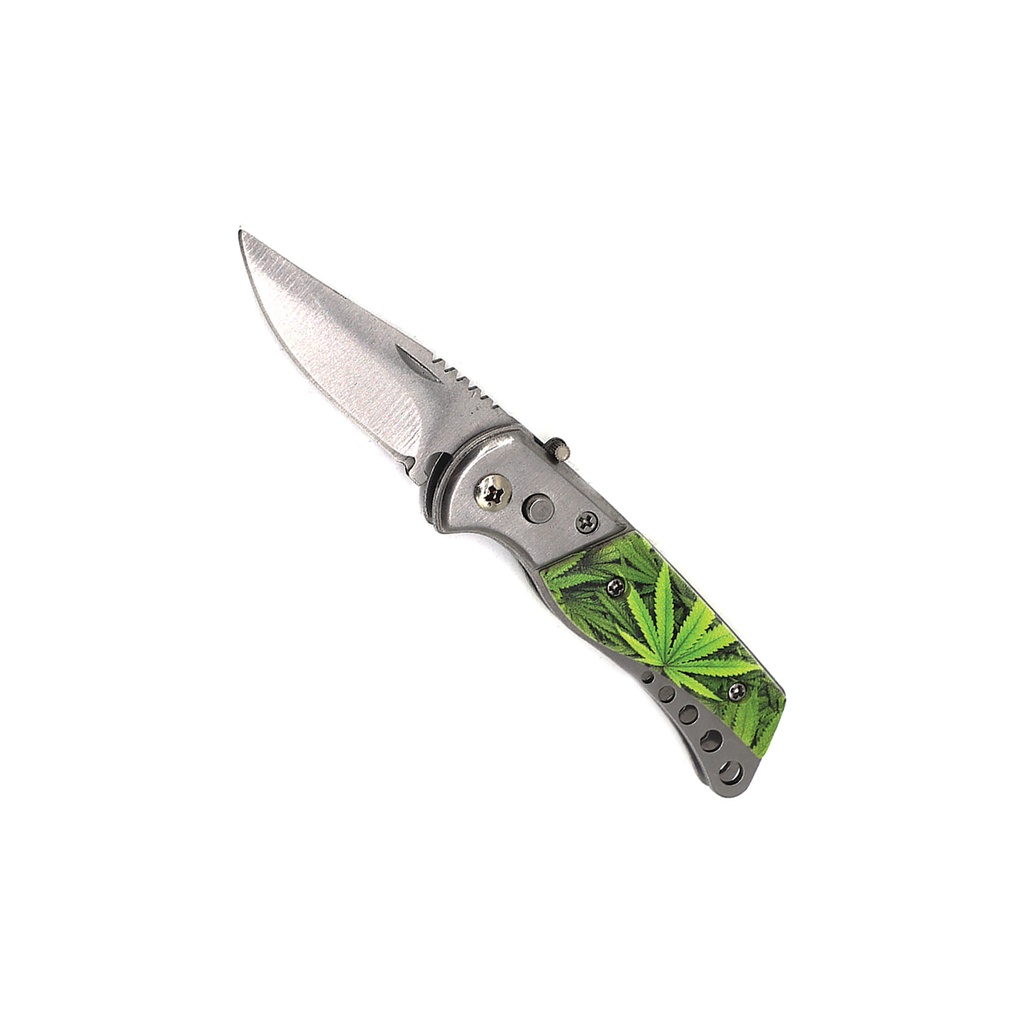 Leaf Pop California-Legal Automatic Knife - Marijuana Green