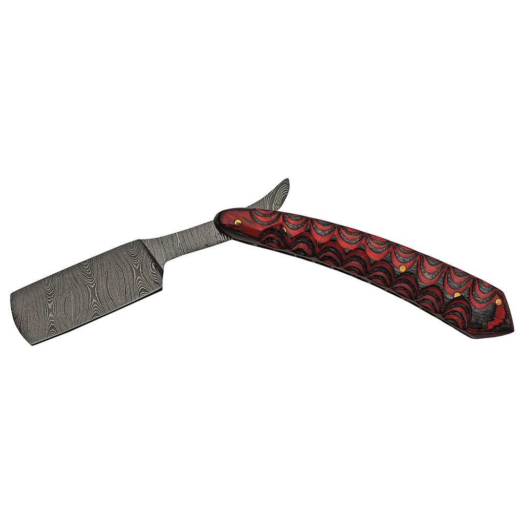 Crimson Barber Damascus Straight Razor - Twisted Wood
