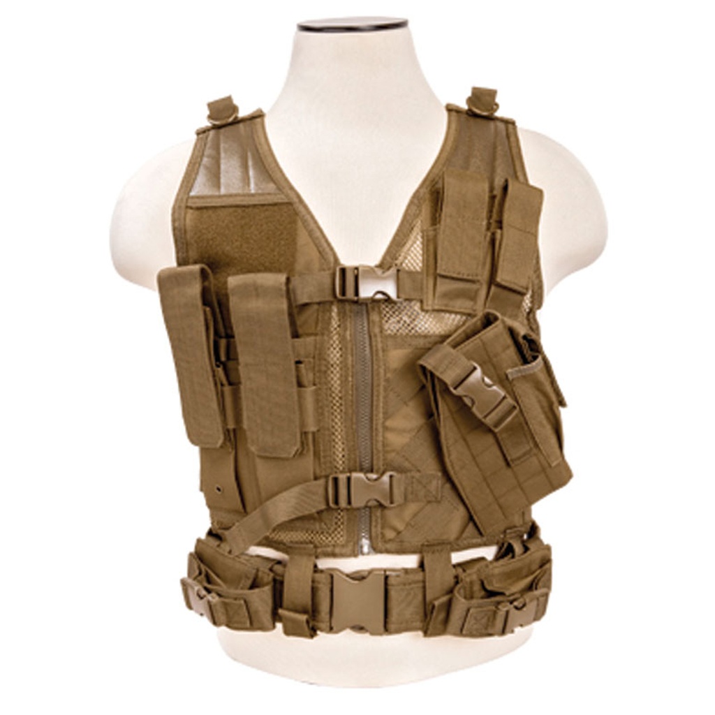 Tan Tactical Vest [MED-2XL] - Adjustable Combat-Ready Vest for Field Gear