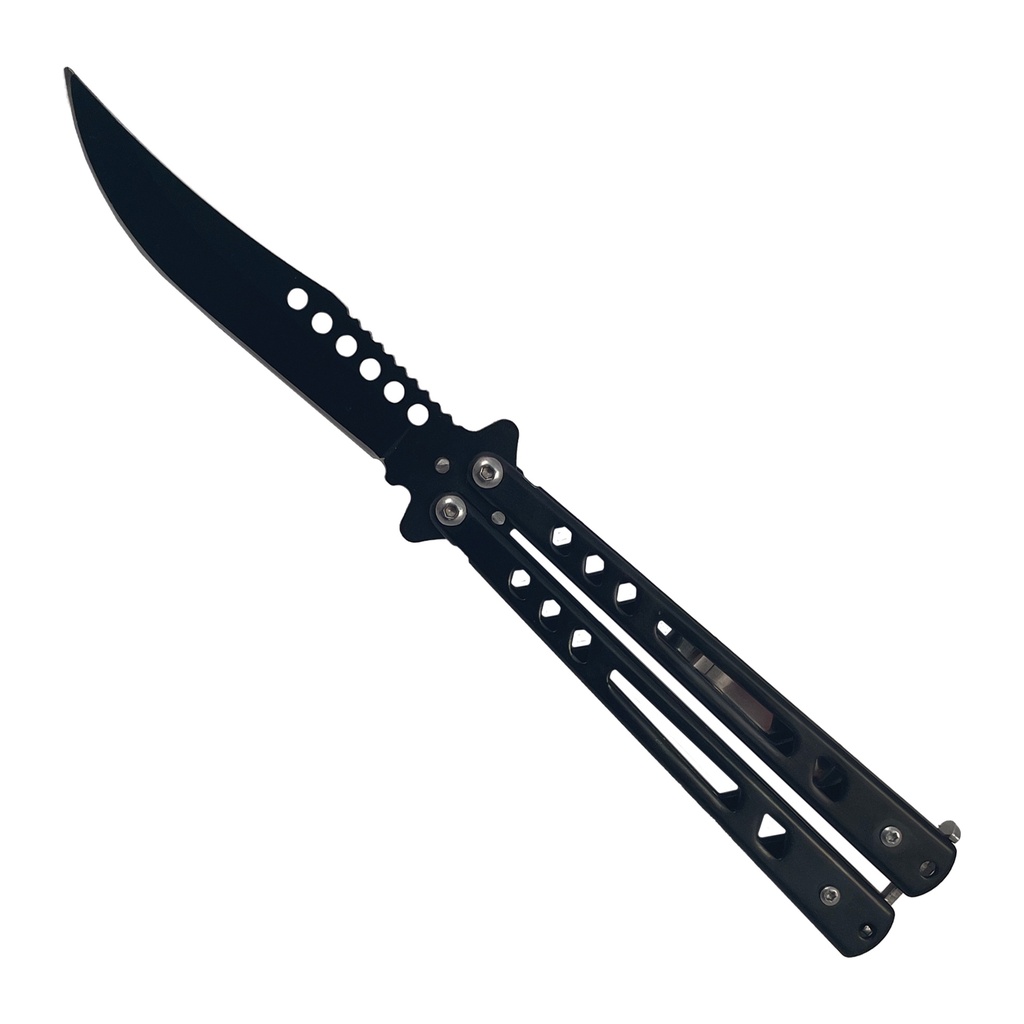 Skeletonized Frame Black Butterfly Knife with Upswept Blade