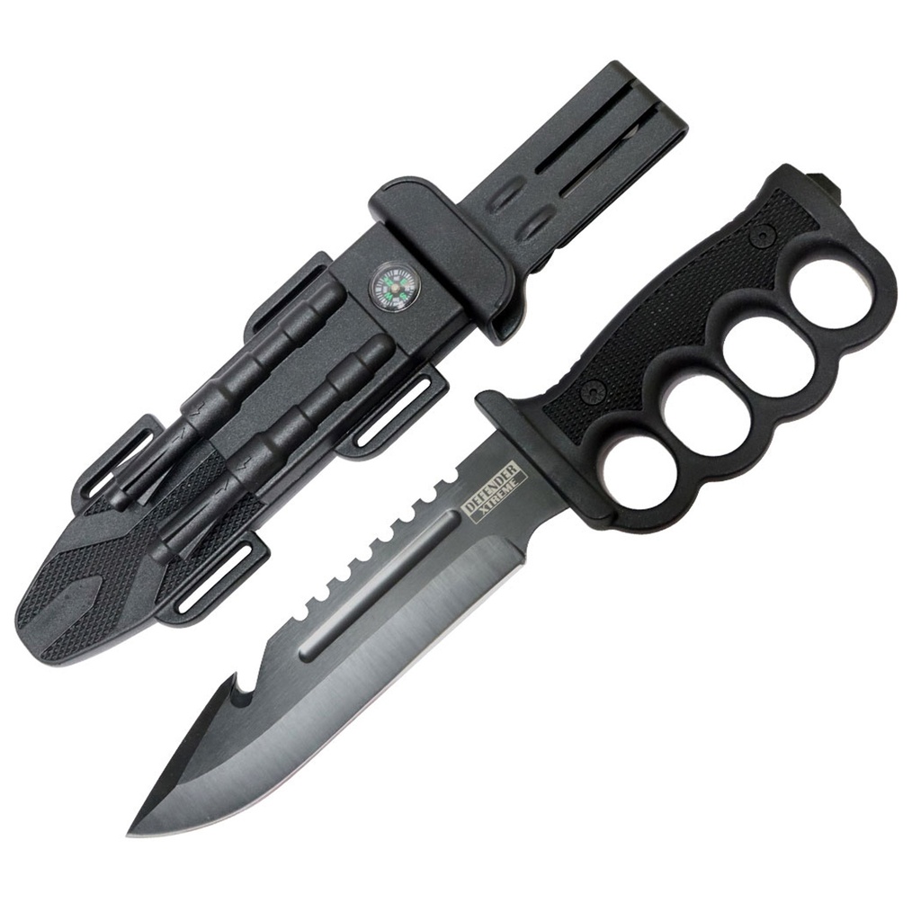 Survival Bastion Knuckle-Guard Fixed Blade Knife - Black