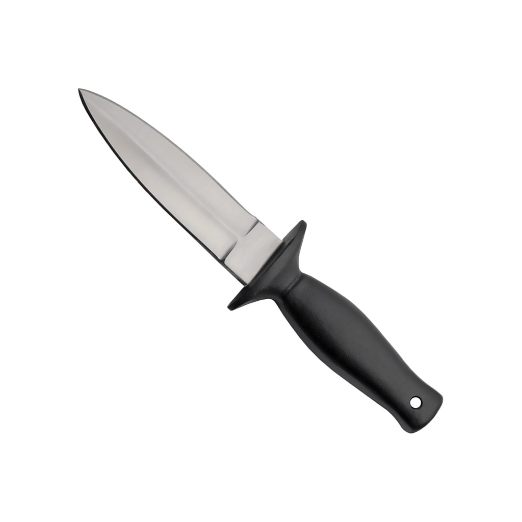 StealthMaster 6.75" Metal Handle Boot Knife with Lanyard Hole and Leather Sheath