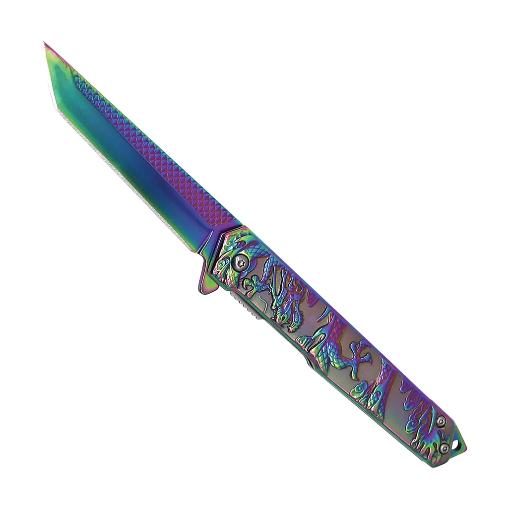 SAMPLE -Dragon Tempest Quick-Deploy Spring Assisted Knife - Rainbow Iridescent