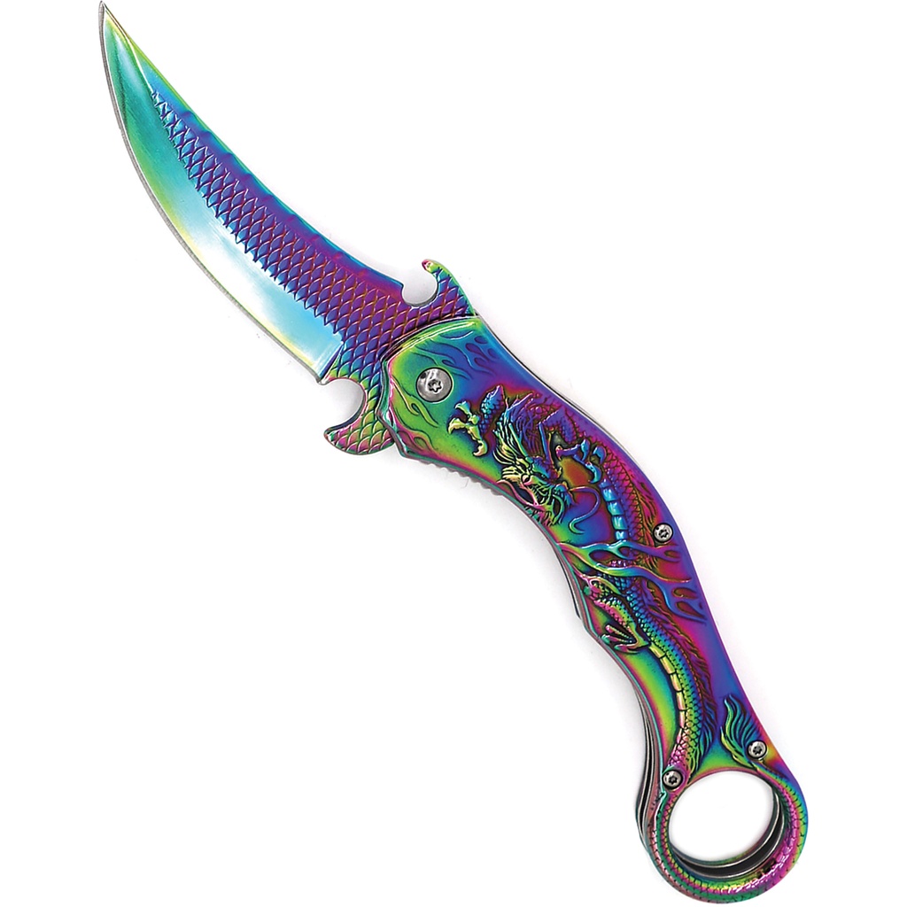 SAMPLE -Dragon Tempest Assisted Opening Knife - Rainbow Steel