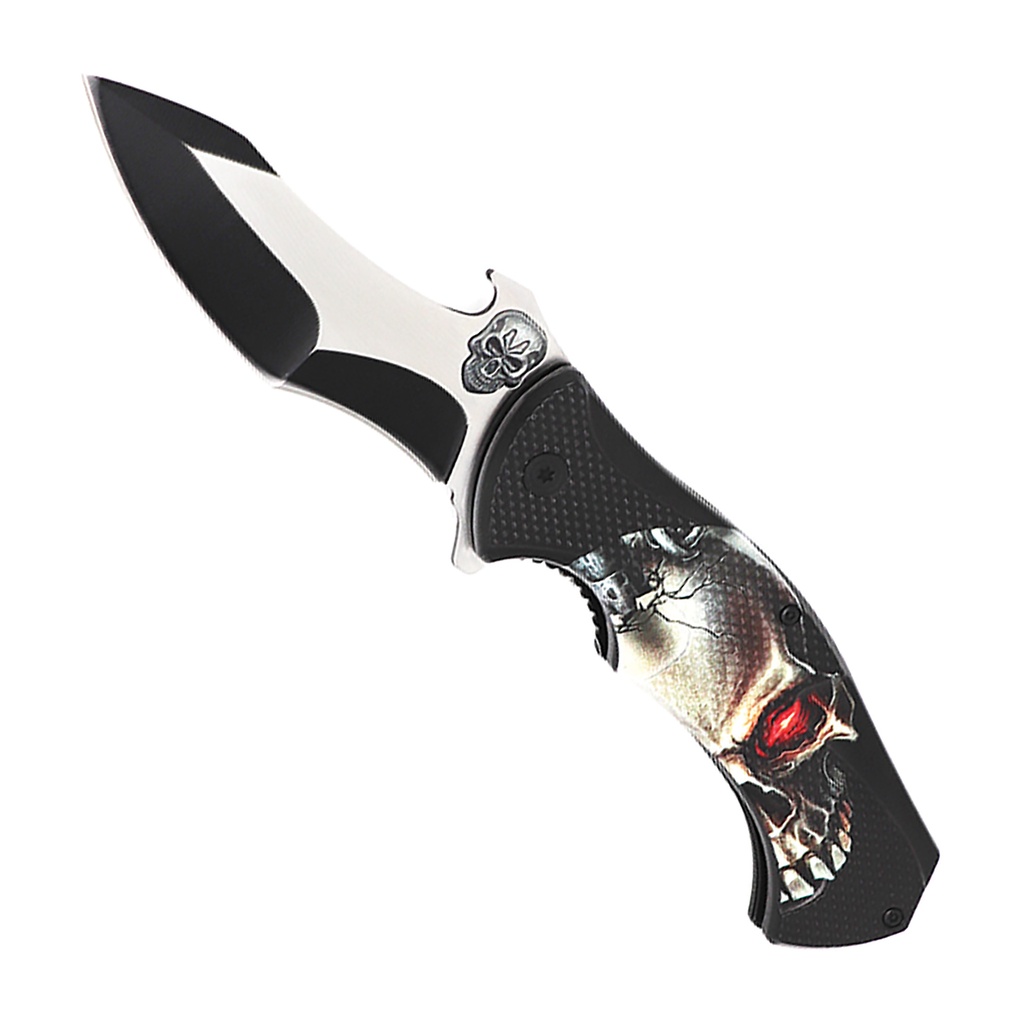 SAMPLE -Impaled Skull Quick-Flip Assisted Opening Knife - Black Nylon Fiber