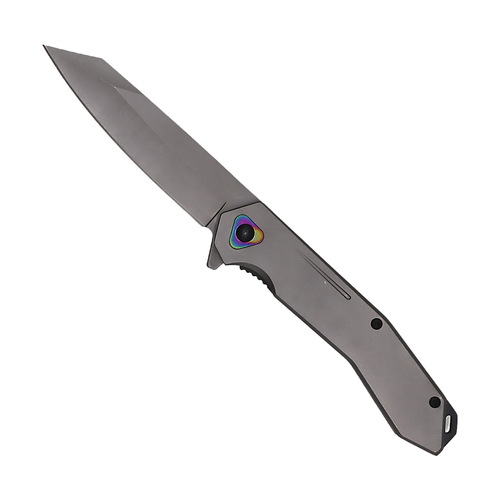 SAMPLE -Iridescent Pivot Precision Wharncliffe Assisted Knife - TiNi Gray